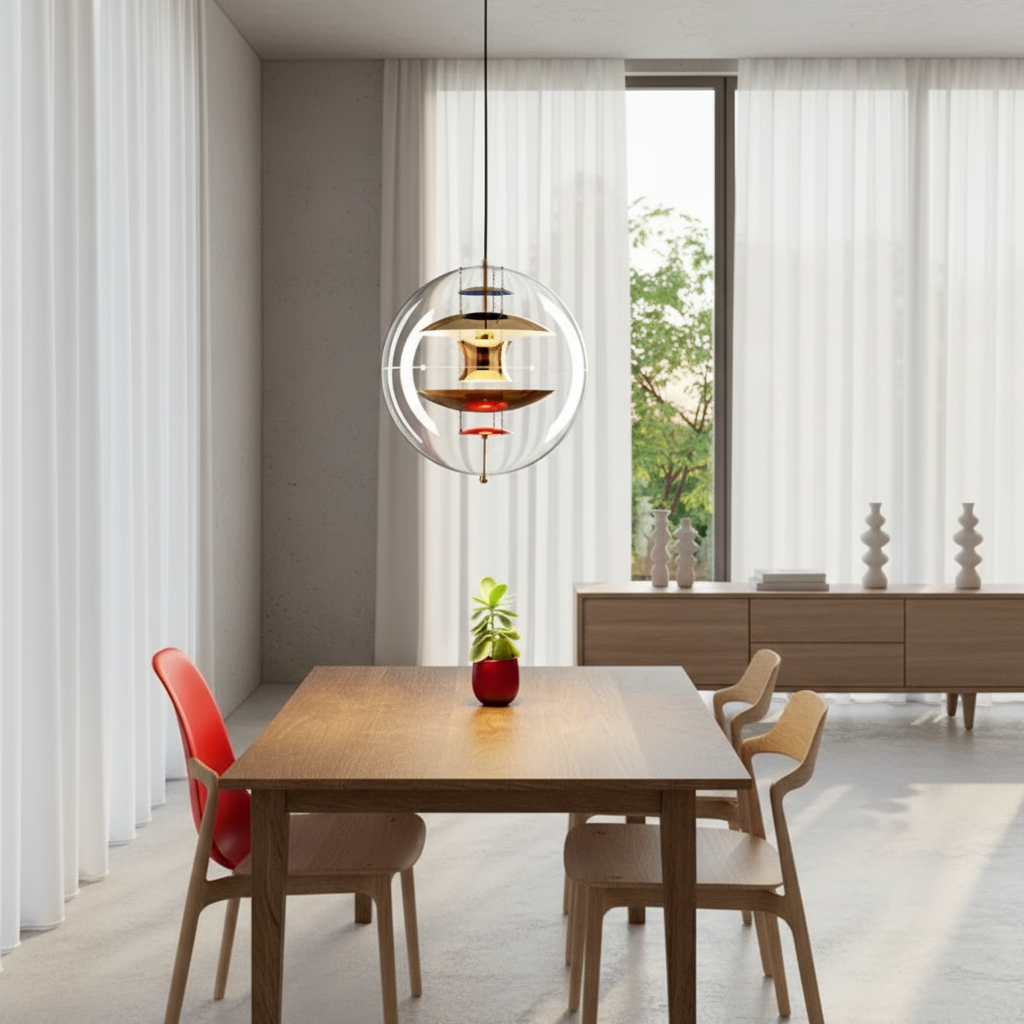 Led sphere pendant light metallic finish contemporary ambiance-Orbital Harmony