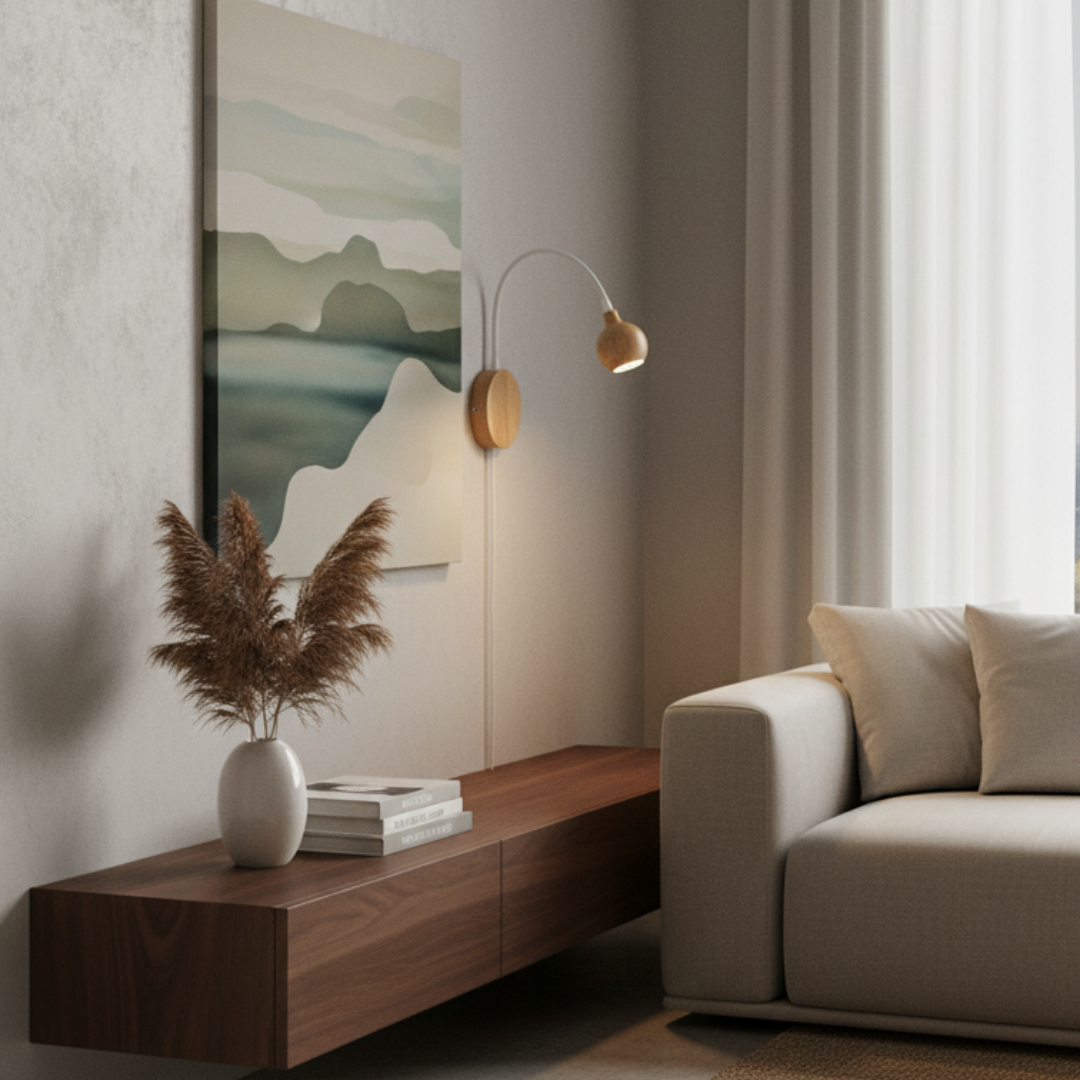 Scandinavian Wooden Wall Light with Reading Light – Sylvedra