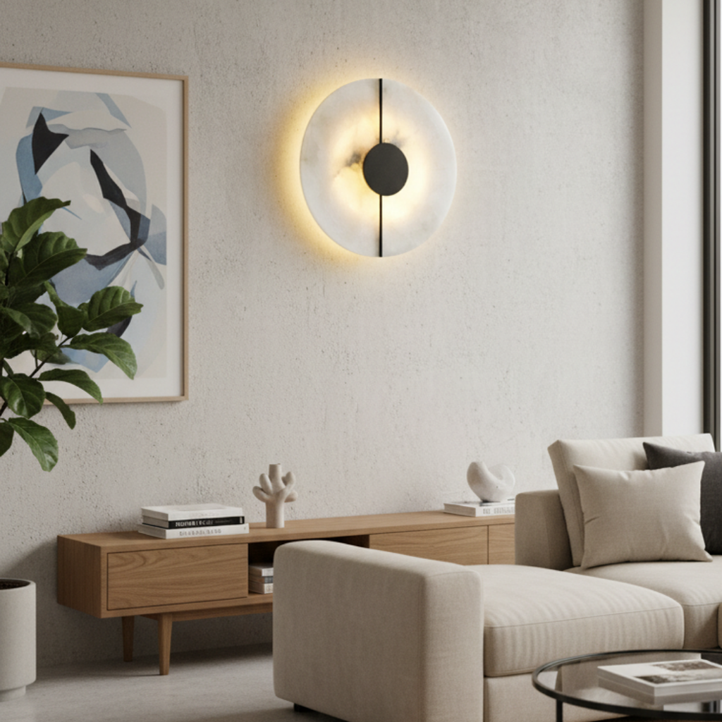 Aura High Distinction Wall Lamp Gold Finish Authentic Marble – Aura