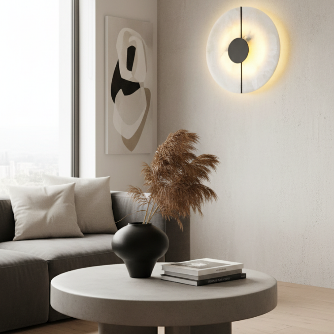 Aura High Distinction Wall Lamp Gold Finish Authentic Marble – Aura