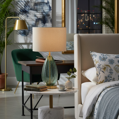 Bedside Lamp Glass Metal Vintage Design – Ulmos