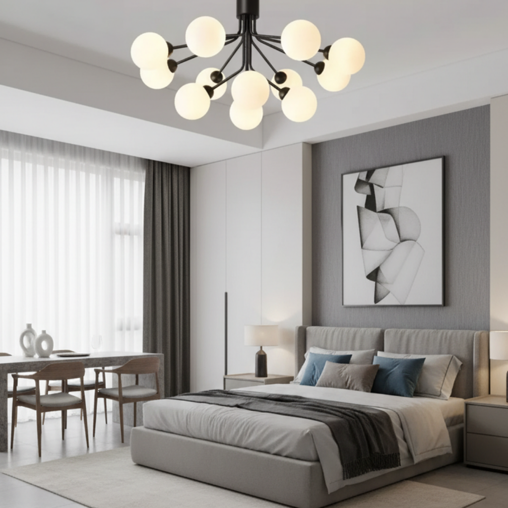 Modern iron chandelier with frosted glass for living room-Orielis