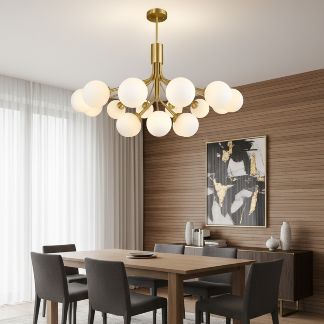 Modern iron chandelier with frosted glass for living room-Orielis
