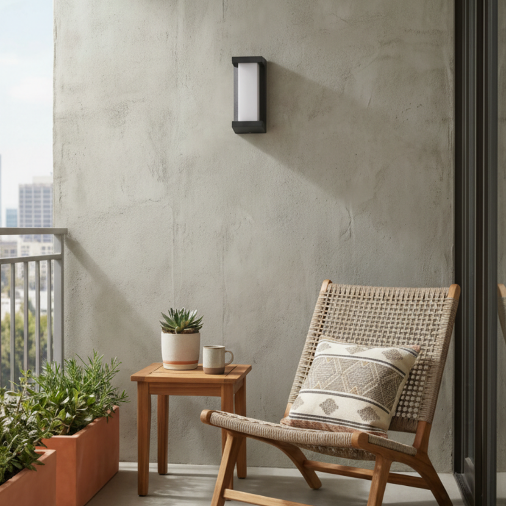 Outdoor wall light in black metal and white glass-Novalise