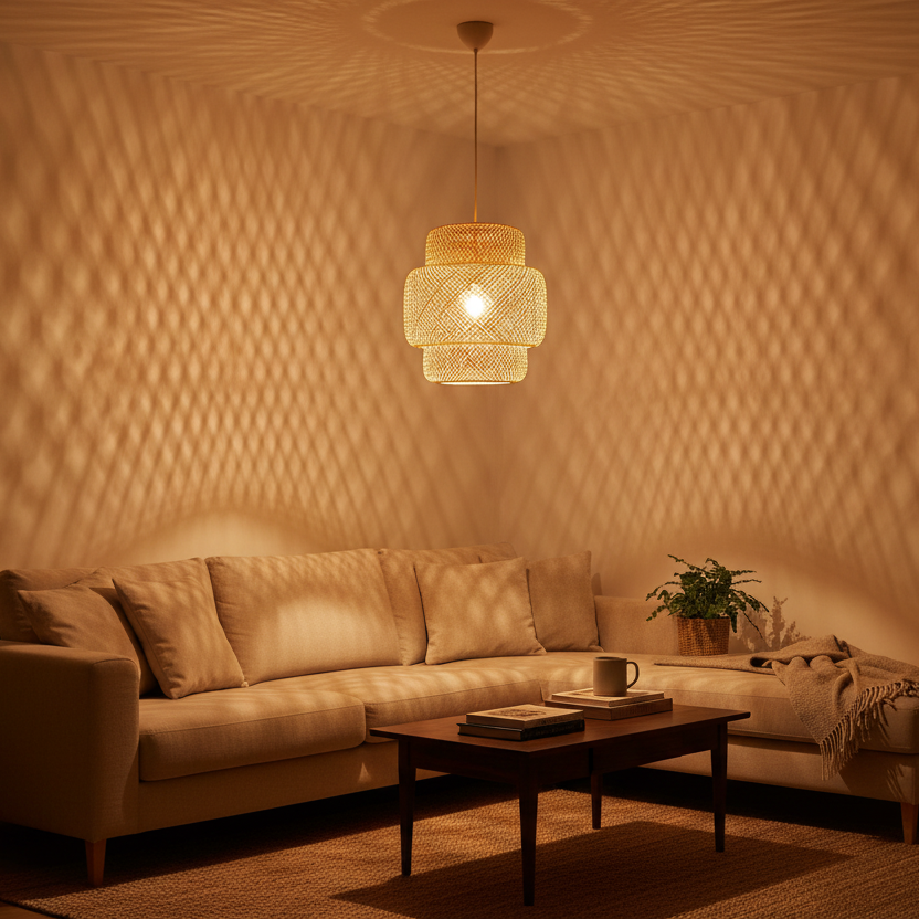 Hand knitted bamboo hanging lamp exotic style-Zen Bamboo