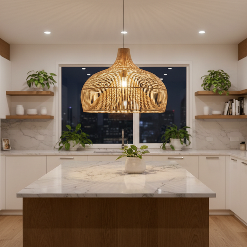 Japanese rattan pendant light for kitchen and bedroom-Zénithri