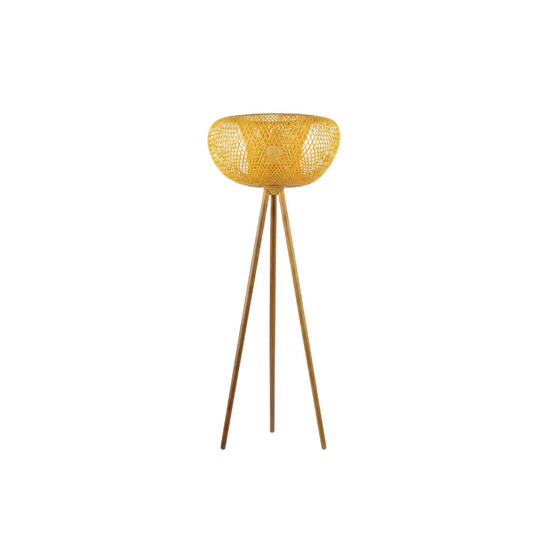 Rattan and black metal floor lamp for living room – Rotanique