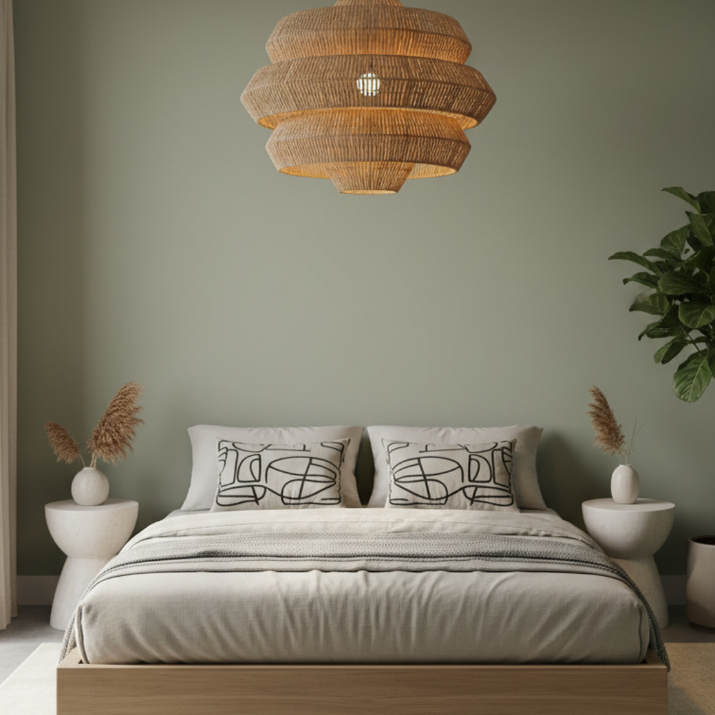 Wabi-sabi style woven rattan pendant light for dining room-Naiadis