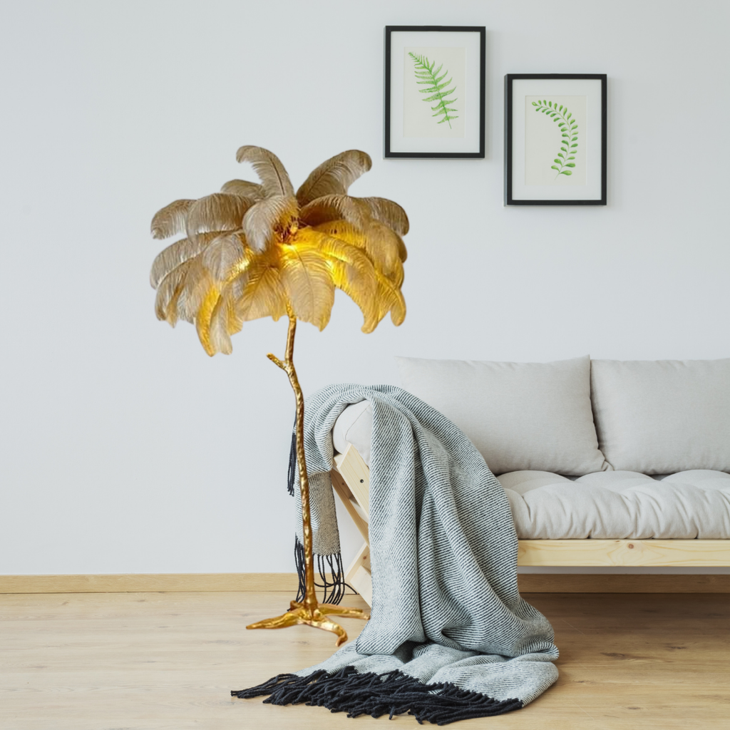 Feather Floor Lamp Glamorous Atmosphere Artisanal Elegance – Plumo