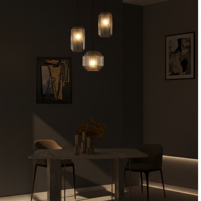 Nordic Verse Art – Scandinavian Pendant Light with Handmade Glass Lampshade