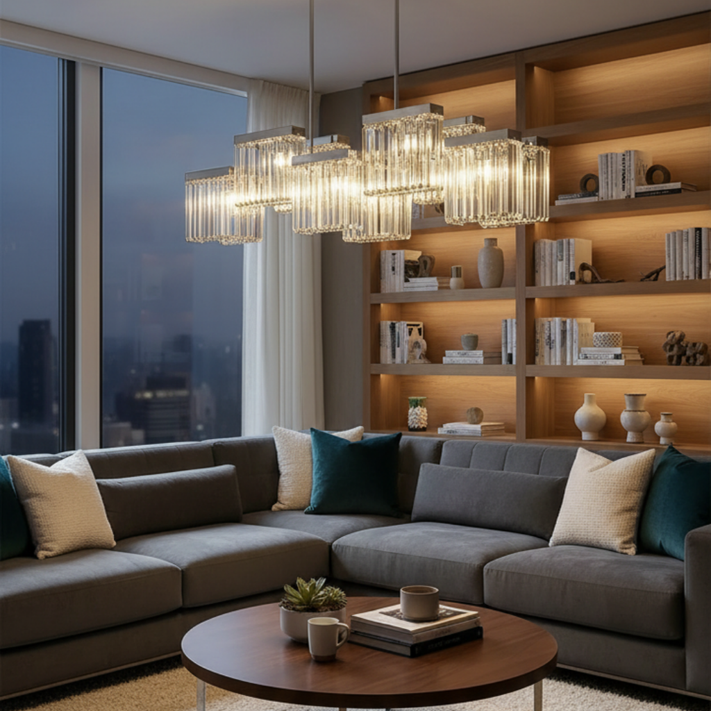 Crystarène – Modern E14 Crystal Pendant Light for Dining Room