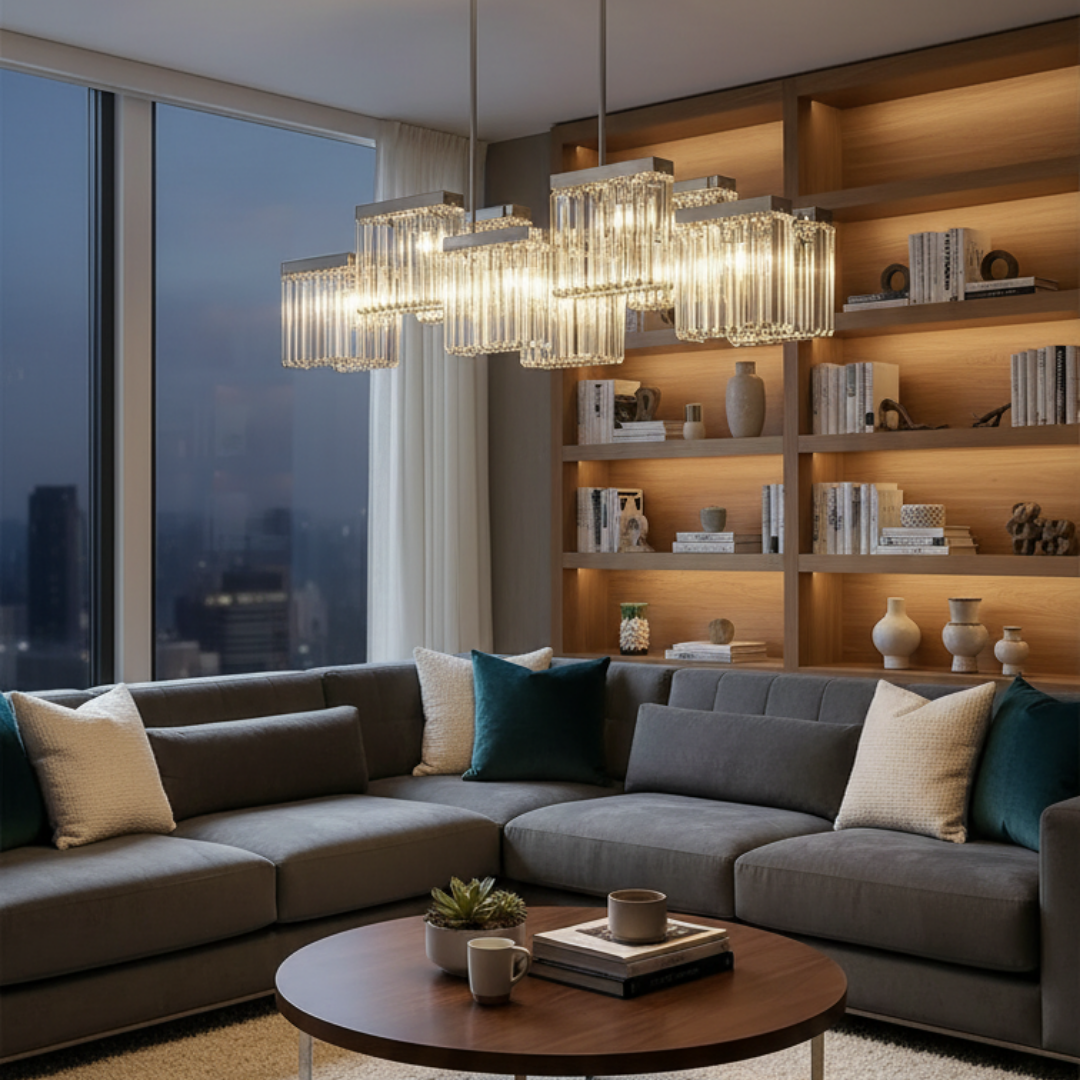 Crystarène – Modern E14 Crystal Pendant Light for Dining Room
