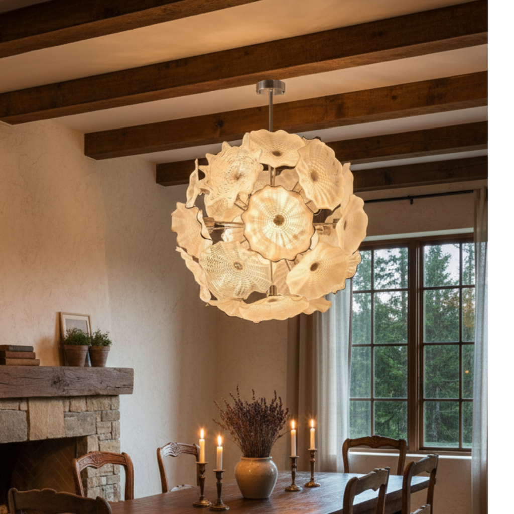 Floréade – White Murano Glass Chandelier