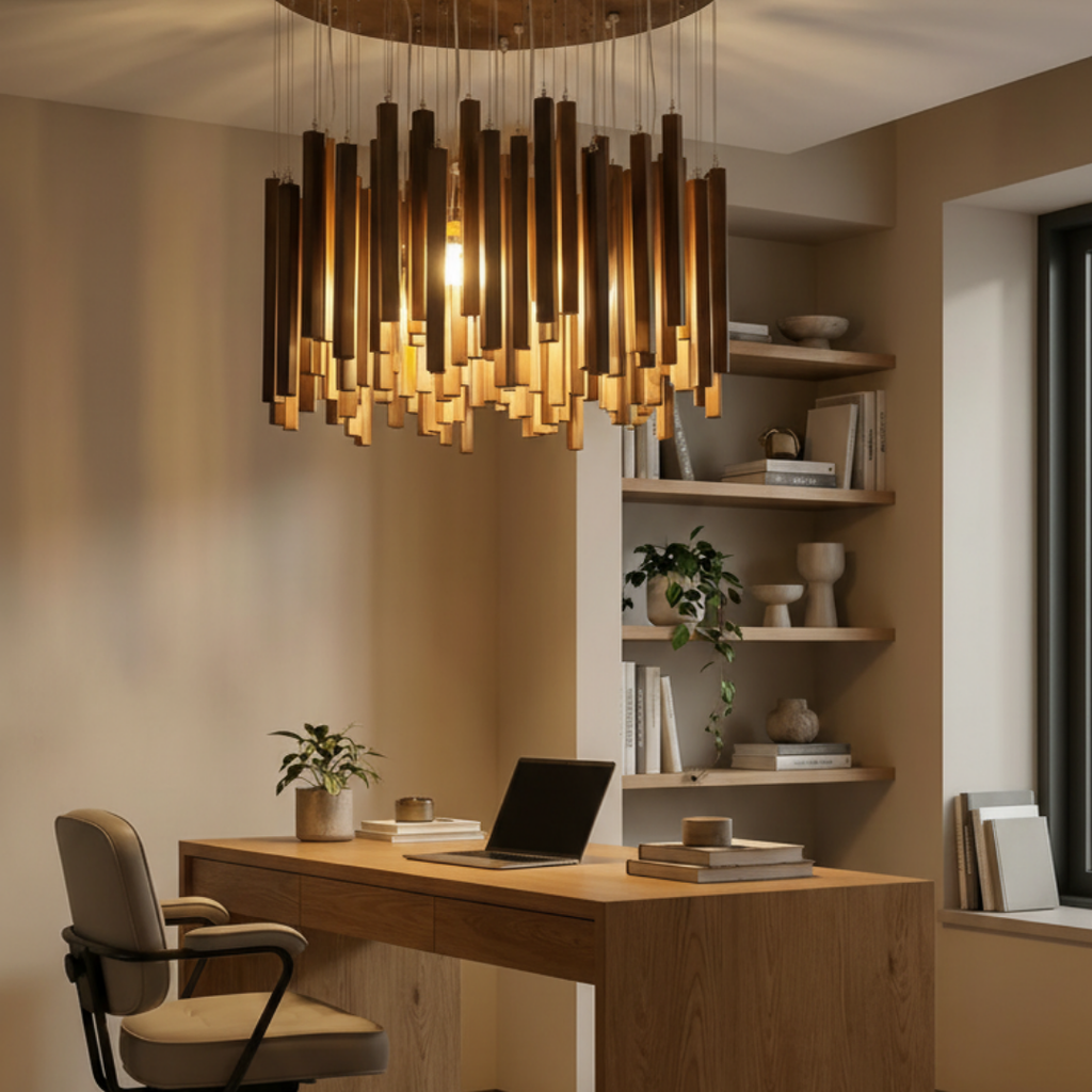 Zénithar – Pendant Light in Gilded Wood for Living Room