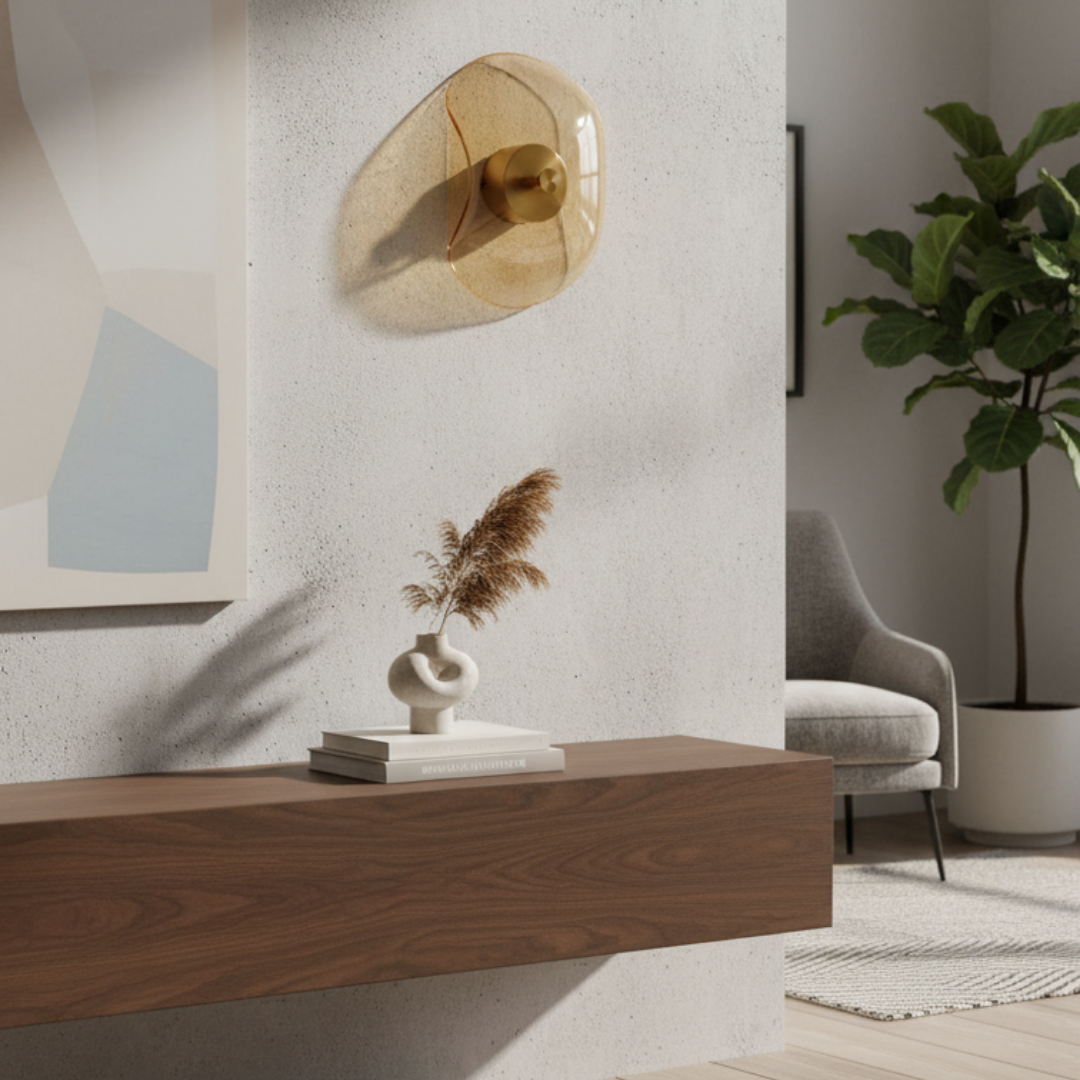 Premium Glass and Stone Wall Light for Spaces 5-10m² – Amber Flash