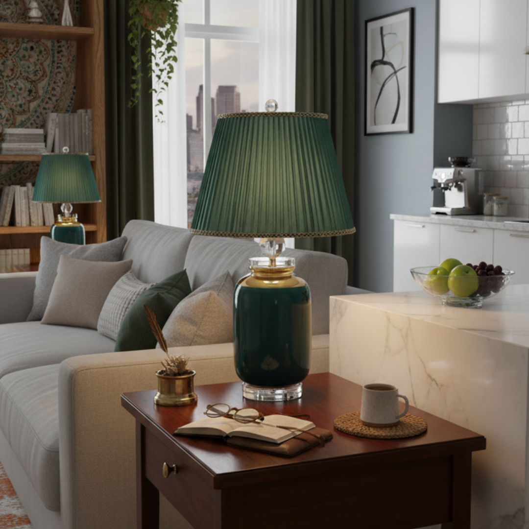 Elegant Metallic Table Lamp Emerald Green Color – Emeraudia