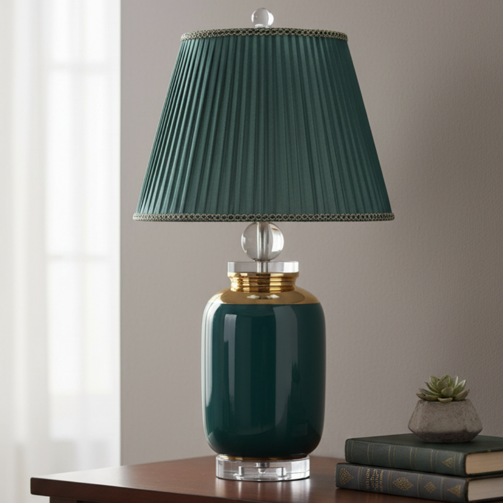 Elegant Metallic Table Lamp Emerald Green Color – Emeraudia