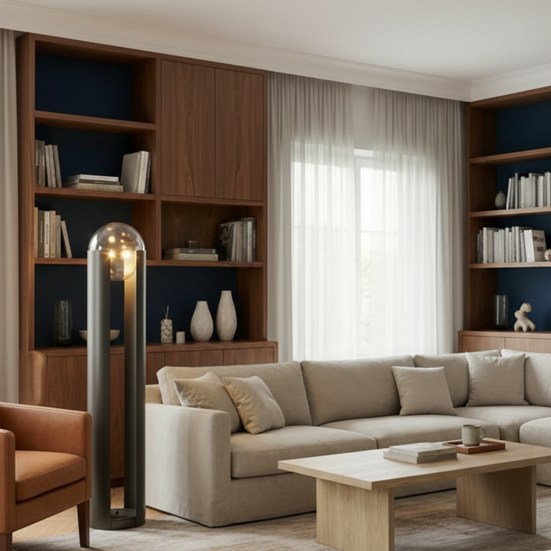 Postmodern Metal Glass LED Floor Lamp – Elara