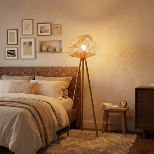 Bamboo Rattan Floor Lamp Natural Tripod – Elyora