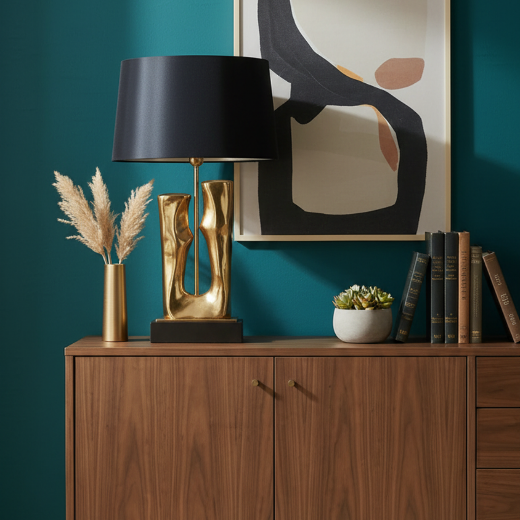 Visual Comfort Lamp, Gold Finish & Elegant and Sculptural Black – Stellan