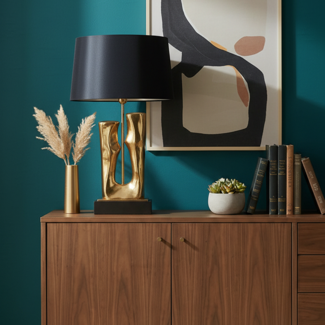 Visual Comfort Lamp, Gold Finish & Elegant and Sculptural Black – Stellan