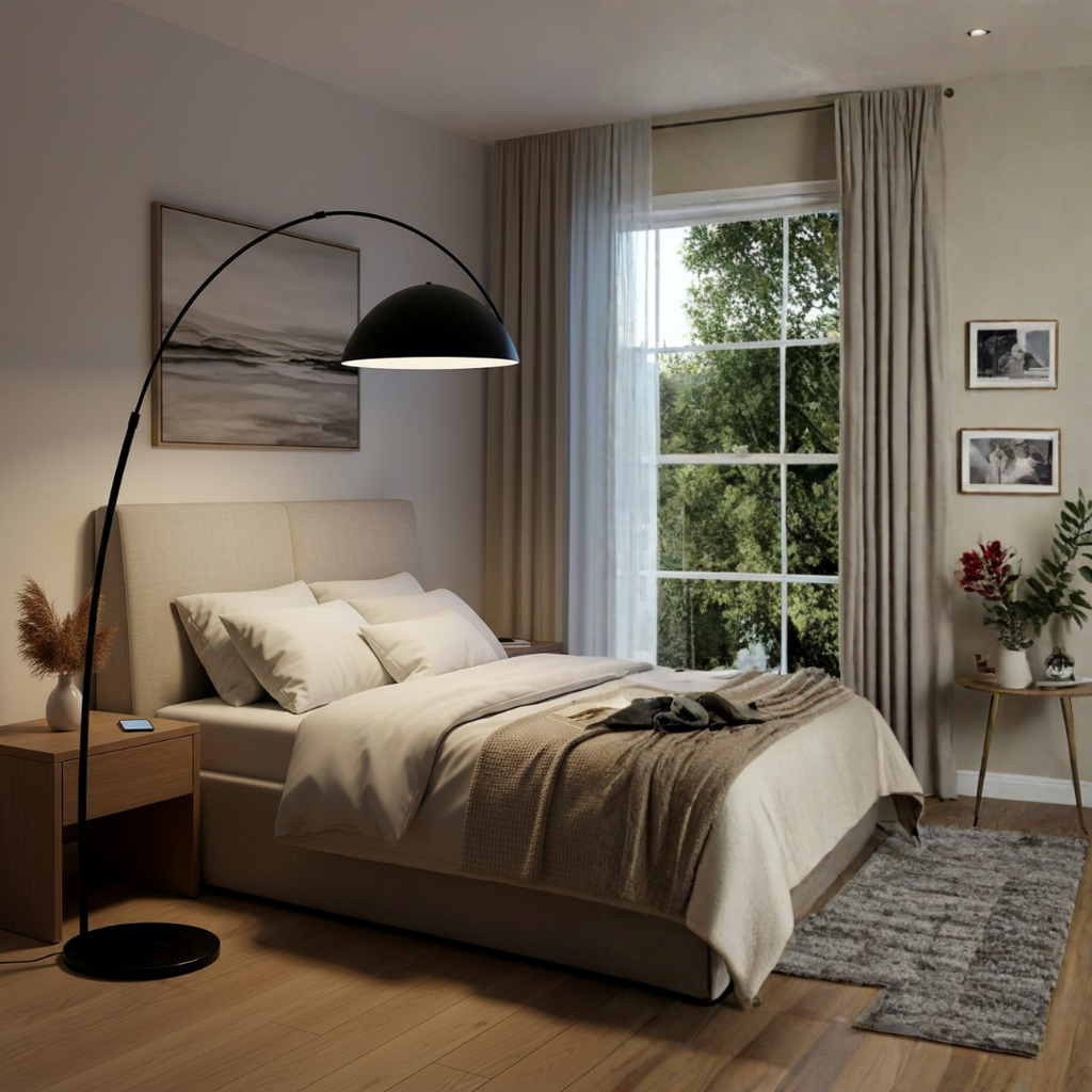 Modern black metal floor lamp for living room – Obsidial