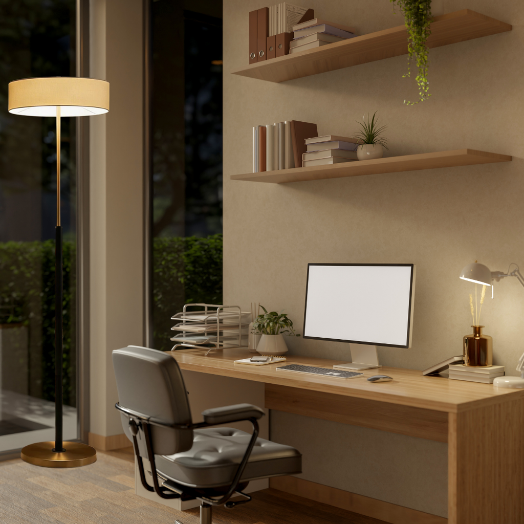 Glass and wood floor lamp for living room – Armonilleu