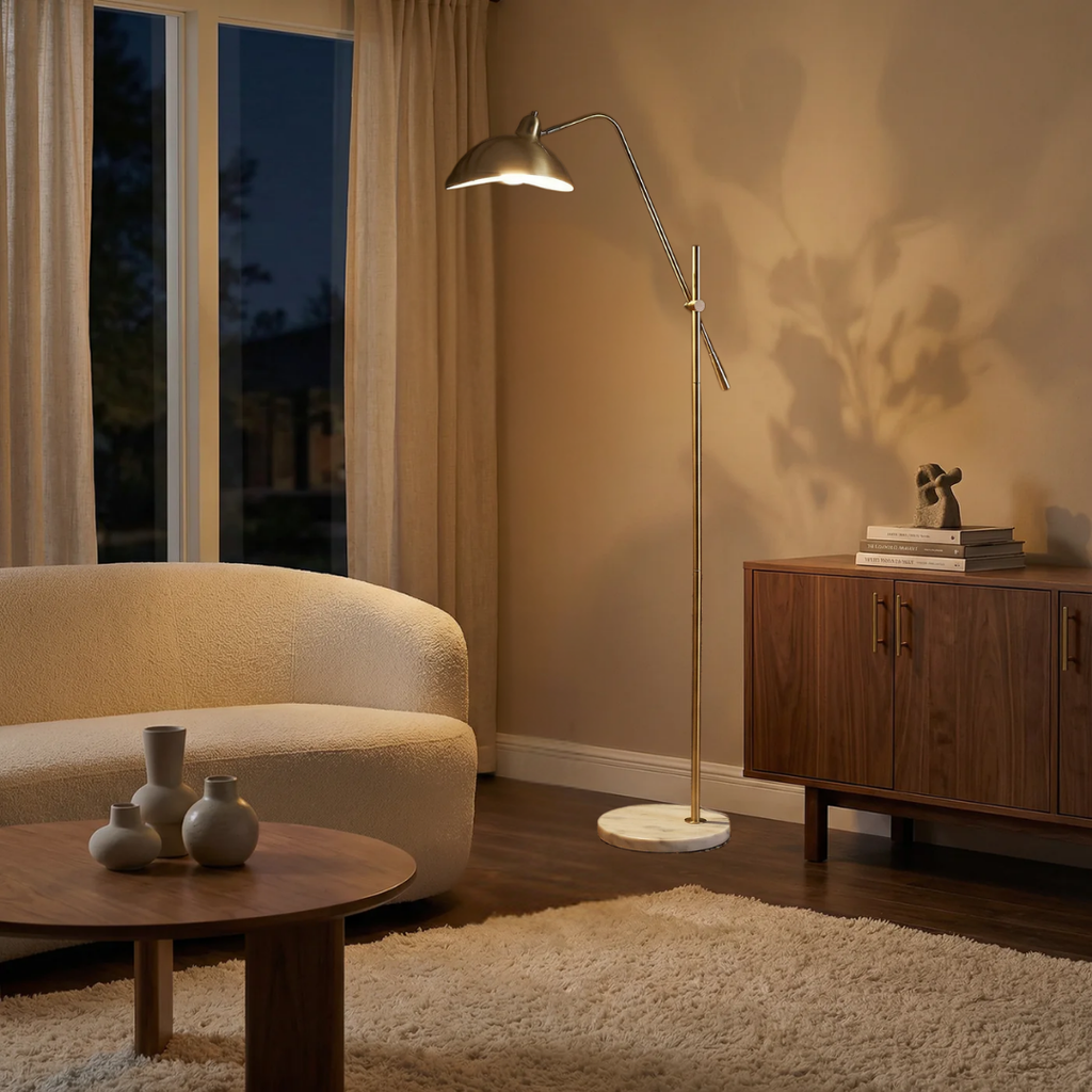 Floor lamp in gold metal and marble for living room – Aurélis