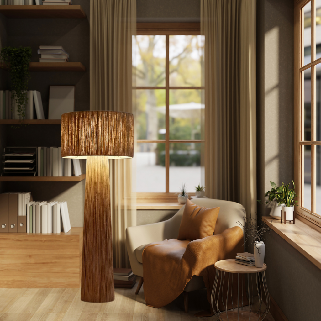 Japanese style woven wicker floor lamp – Kansora