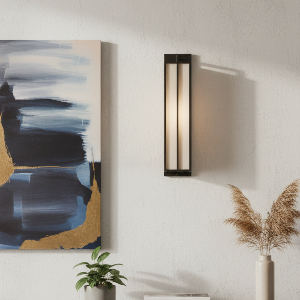 Chinese style iron and linen wall light for bedroom – Lumisan