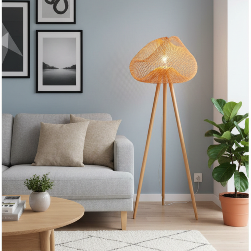 Bamboo Rattan Floor Lamp Natural Tripod – Elyora