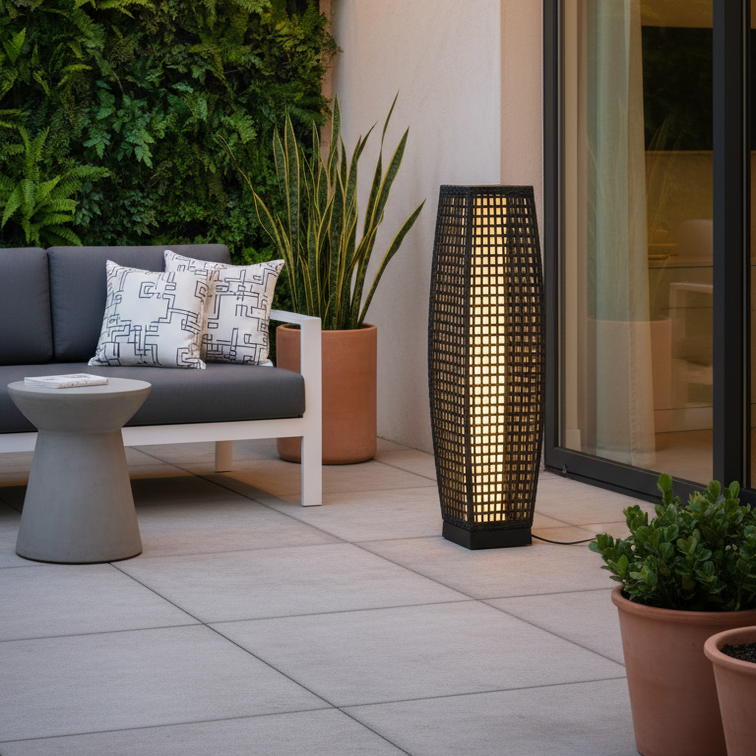 Outdoor Floor Lamp in Solar Imitated Rattan – Orbanya