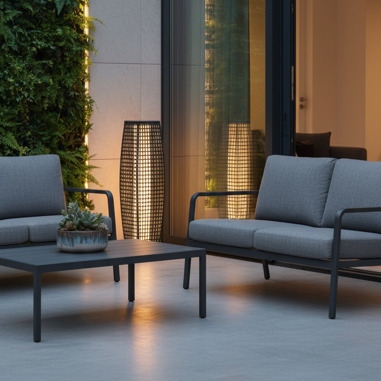 Outdoor Floor Lamp in Solar Imitated Rattan – Orbanya