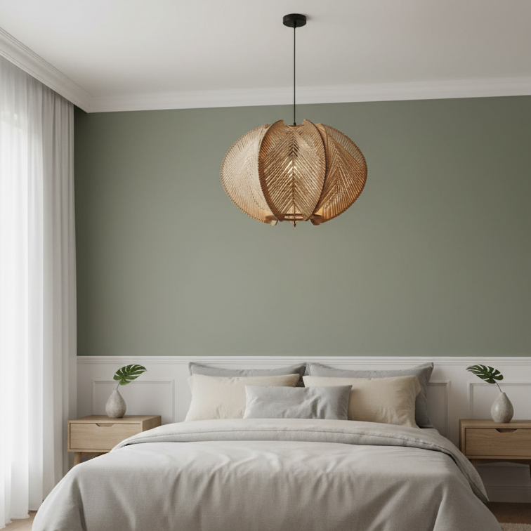 Nordic style bamboo wood pendant light-Calyne