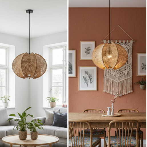 Nordic style bamboo wood pendant light-Calyne