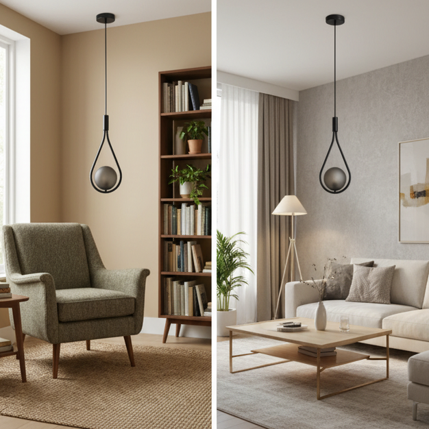 Black frosted glass pendant light for bedroom- Novaline
