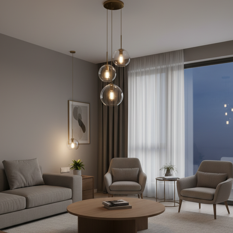 Smoked glass pendant light for dining room- Ombrelia