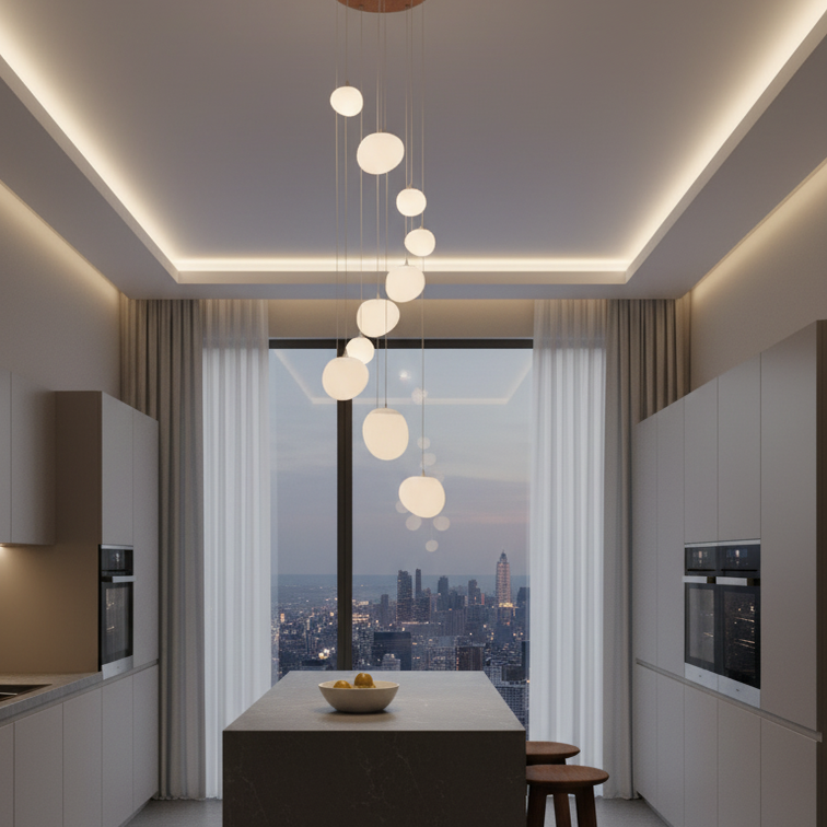 Modern alloy chandelier for living rooms and stairs- Orialys
