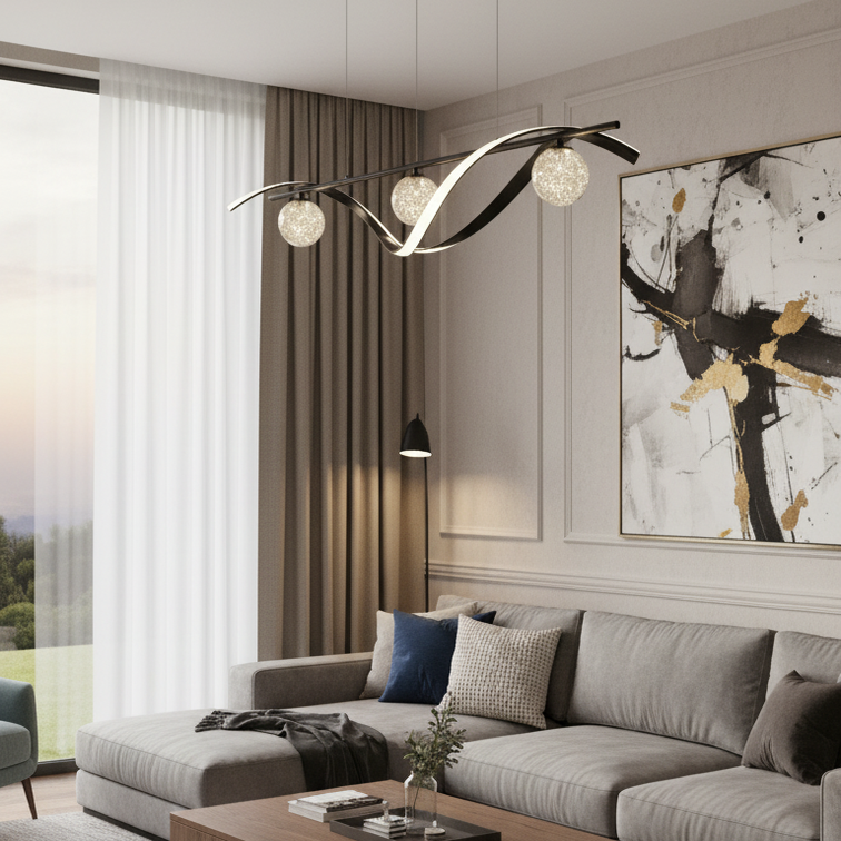 Minimalist chandelier in clear glass and modern iron- Vivalux