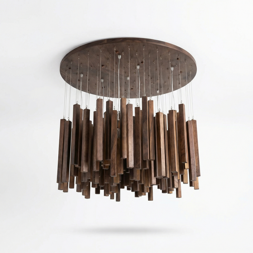 Zénithar – Pendant Light in Gilded Wood for Living Room