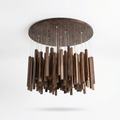 Zénithar – Pendant Light in Gilded Wood for Living Room