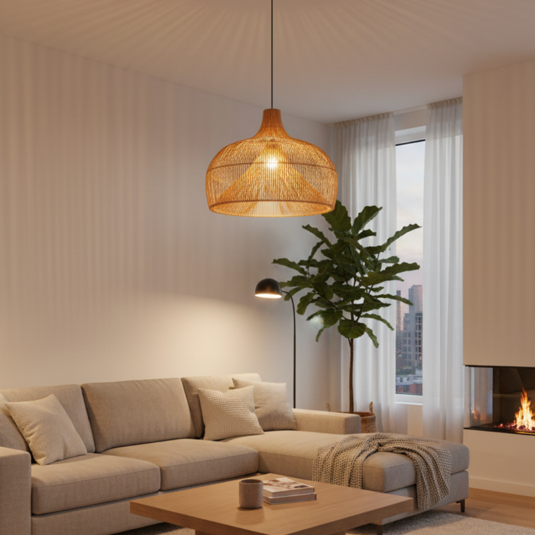 Japanese rattan pendant light for kitchen and bedroom-Zénithri