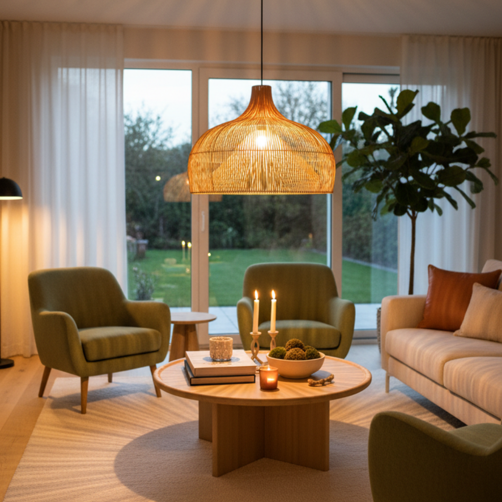 Japanese rattan pendant light for kitchen and bedroom-Zénithri